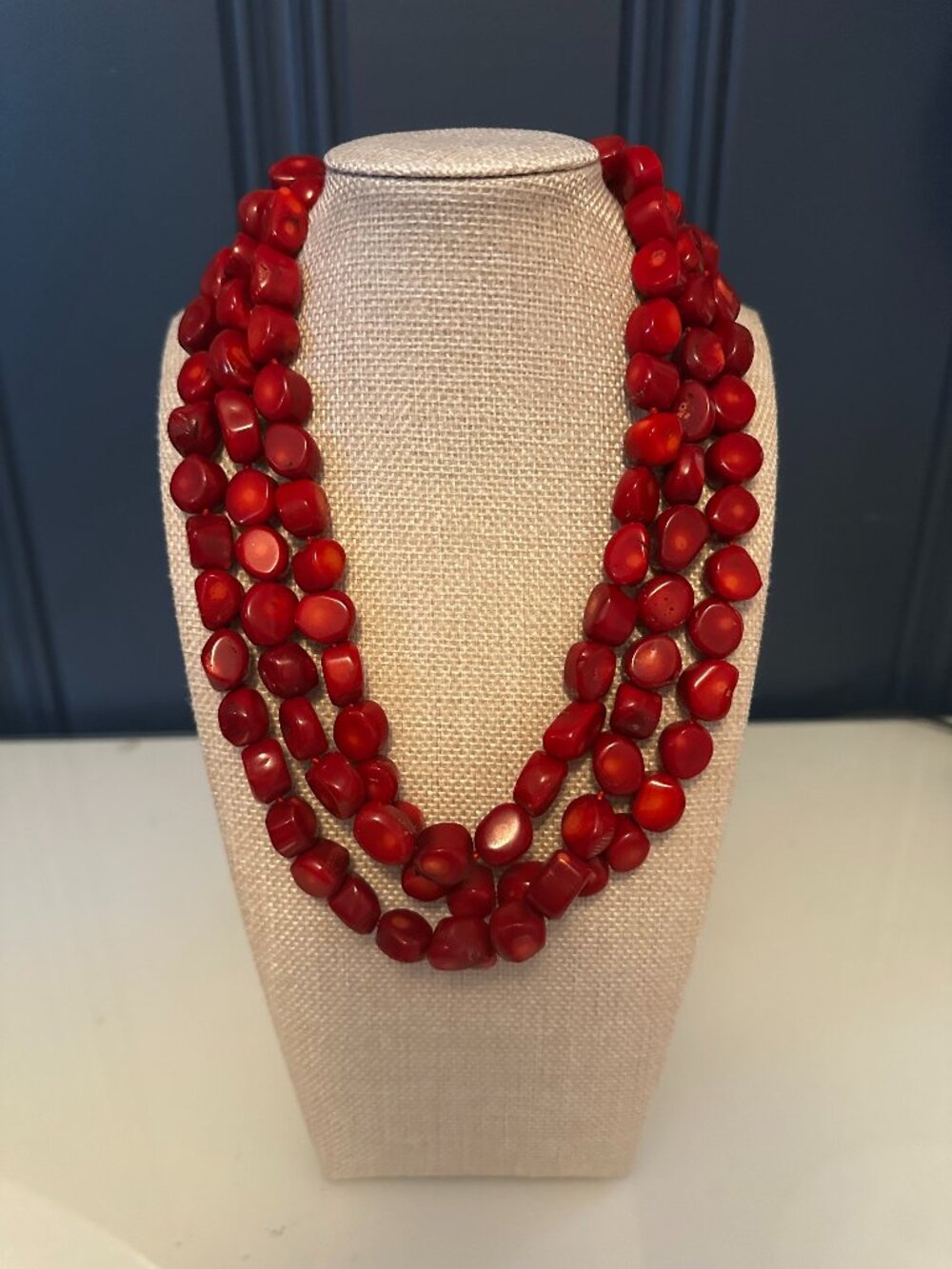 Red coral like Beaded Multi Strand Statement Necklace